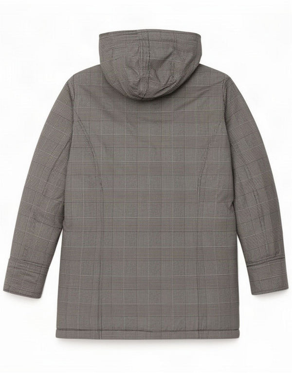 Woolrich Mens Hooded Parka Jacket UK 14 Medium Black Houndstooth Cotton