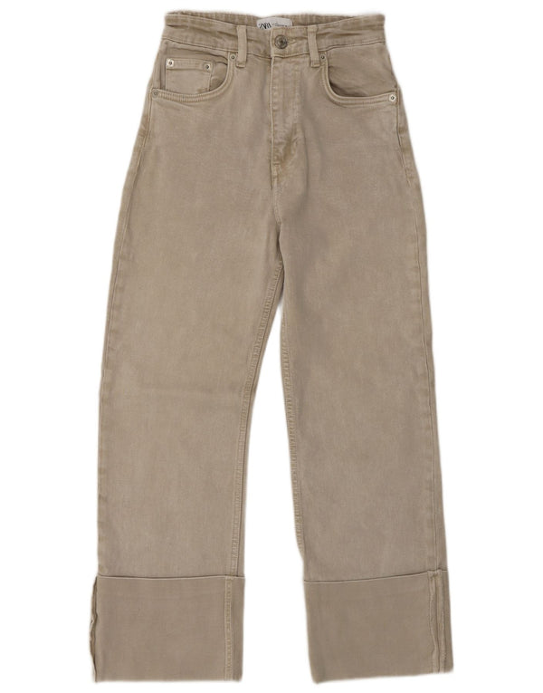 Calça jeans reta feminina Zara EU 34 2XS W24 L26 verde