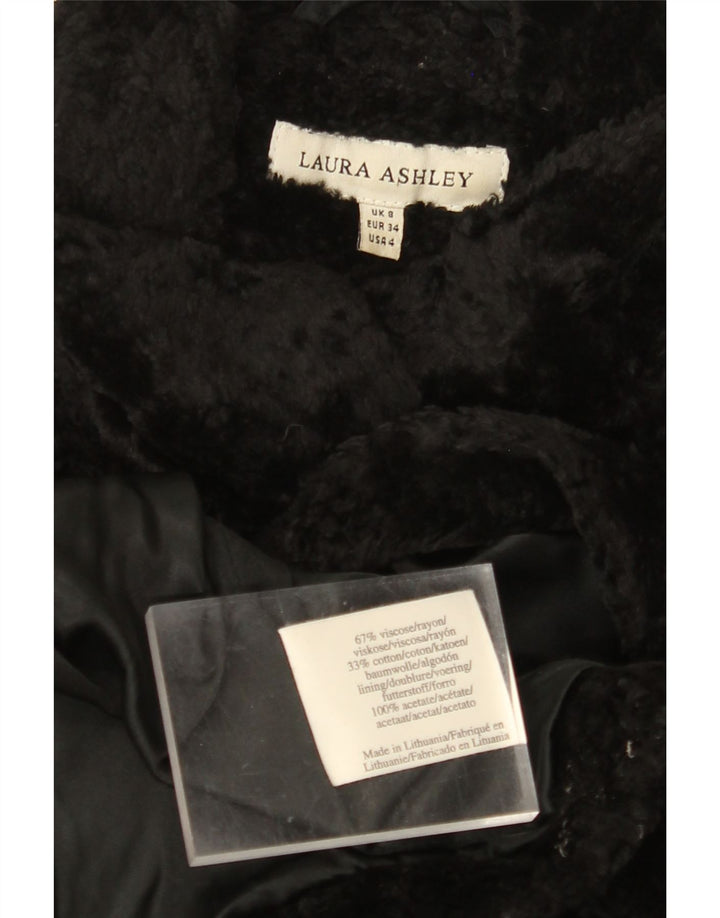 Sobretudo feminino de pele sintética LAURA ASHLEY UK 8 pequeno preto viscose