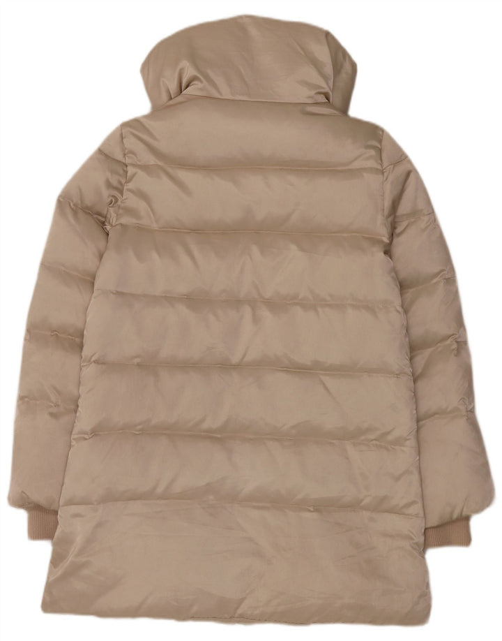 Casaco acolchoado Duffle feminino Moschino Reino Unido 14 grande poliéster bege
