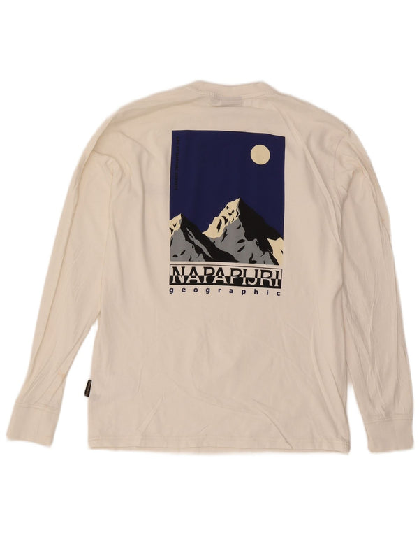 Top gráfico masculino Napapijri de manga comprida XS de algodão branco