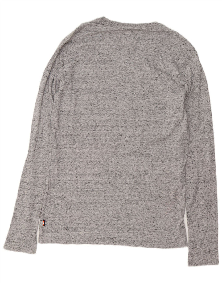 SUPERDRY Top gráfico masculino manga comprida grande algodão manchado cinza