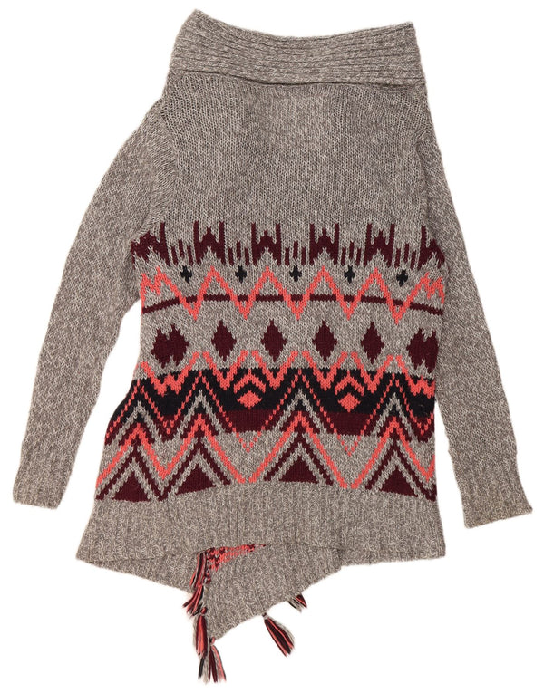 Superdry Womens Longline Cardigan Sweater UK 16 Grande Cinza Geométrico