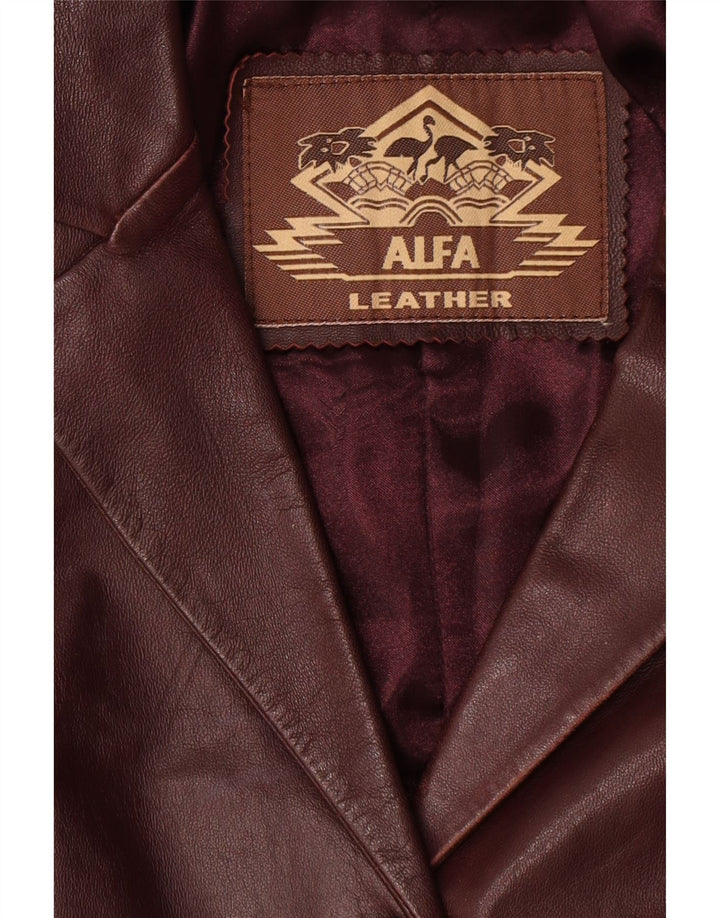 Casaco de couro feminino Alfa UK 10 pequeno couro cor de vinho