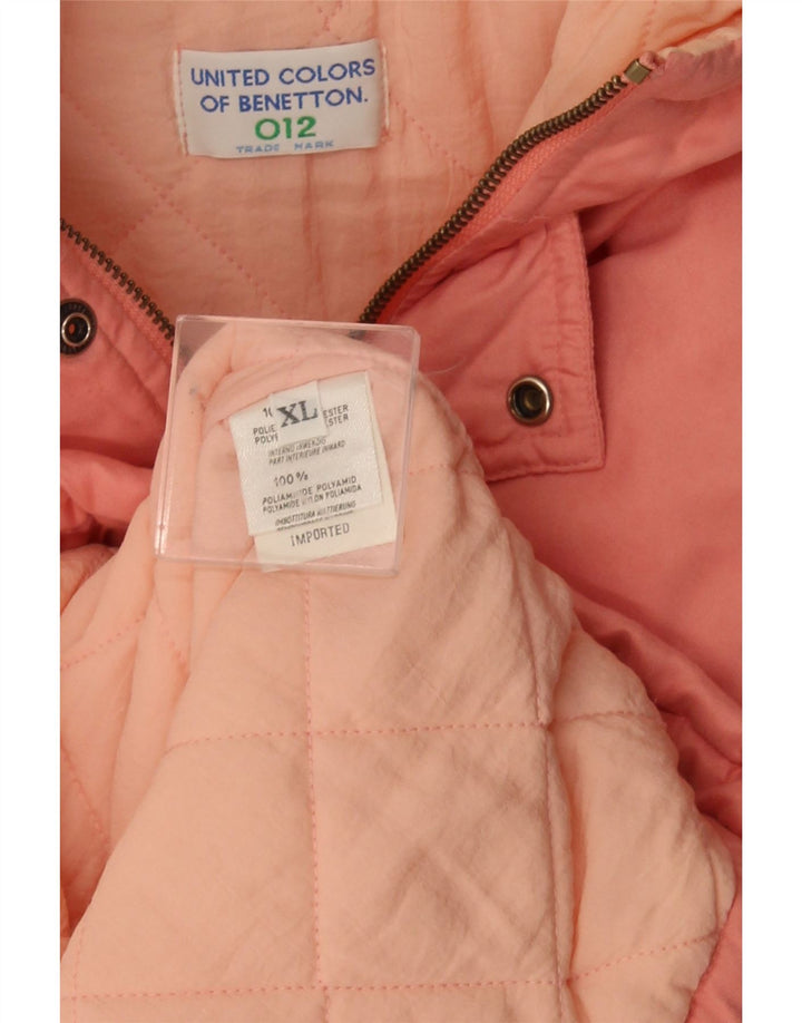 Jaqueta acolchoada com capuz feminina Benetton UK 18 XL poliéster rosa
