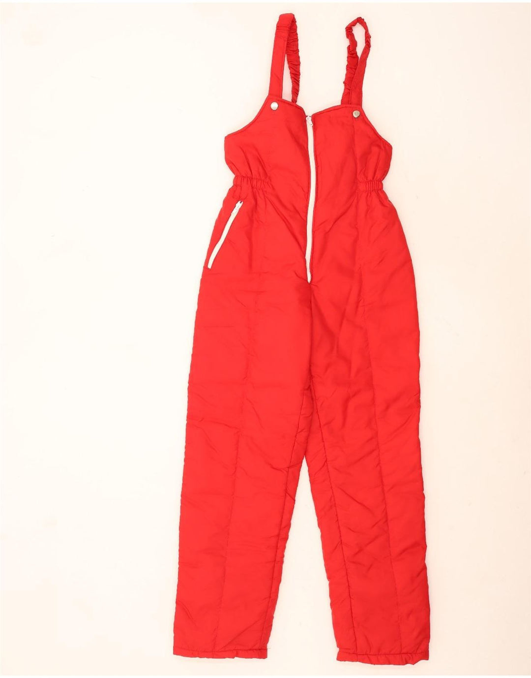 Macacão de esqui feminino vintage sem mangas UK 12 vermelho médio