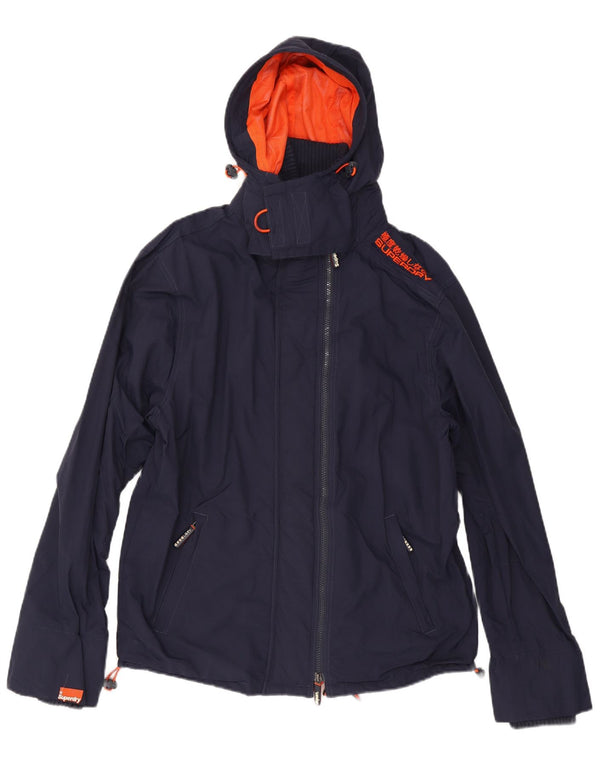 Jaqueta de chuva masculina Superdry Windcheater com capuz Reino Unido 44 2XL azul marinho nylon