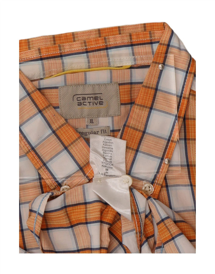 CAMEL ACTIVE Camisa masculina de manga curta de ajuste regular XL laranja xadrez algodão
