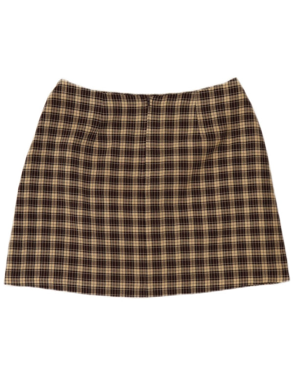 Mini saia feminina Dorothy Perkins Reino Unido 16 grande W32 poliéster xadrez marrom