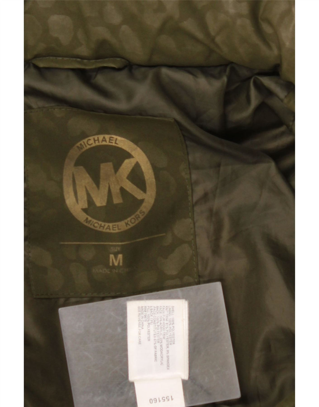 Casaco feminino acolchoado com capuz MICHAEL KORS Reino Unido 14 médio cáqui estampa animal