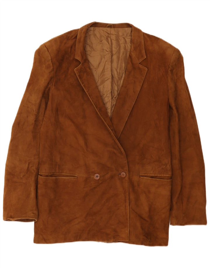 Jaqueta blazer feminina vintage de camurça com peito duplo IT 50 XL couro bege