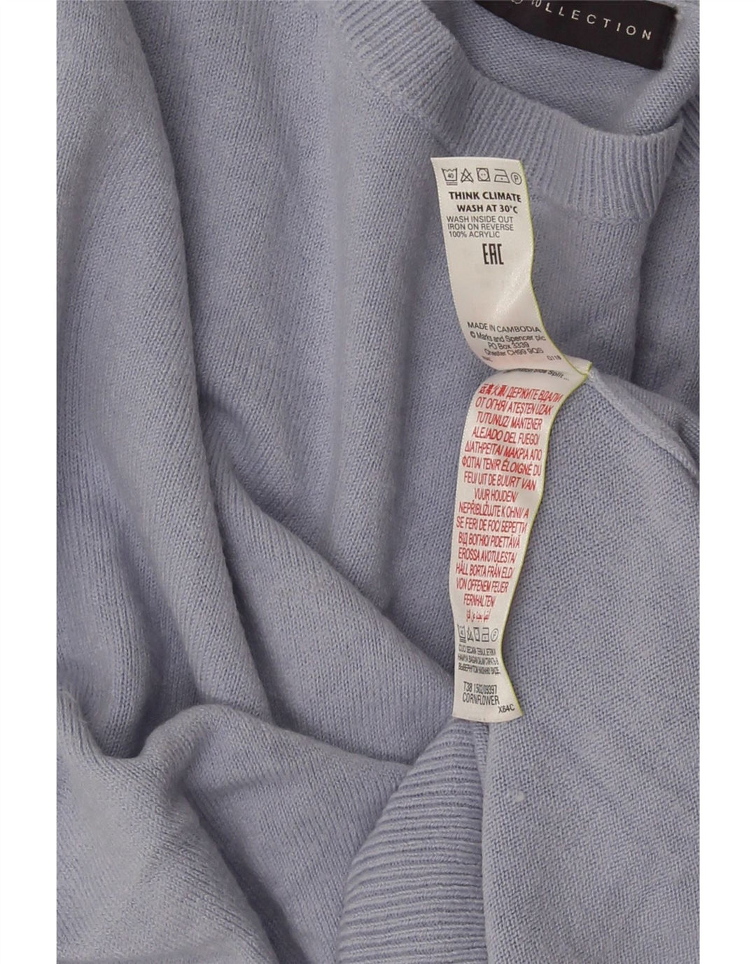 Suéter feminino Marks & Spencer com gola redonda Reino Unido 14 acrílico azul médio