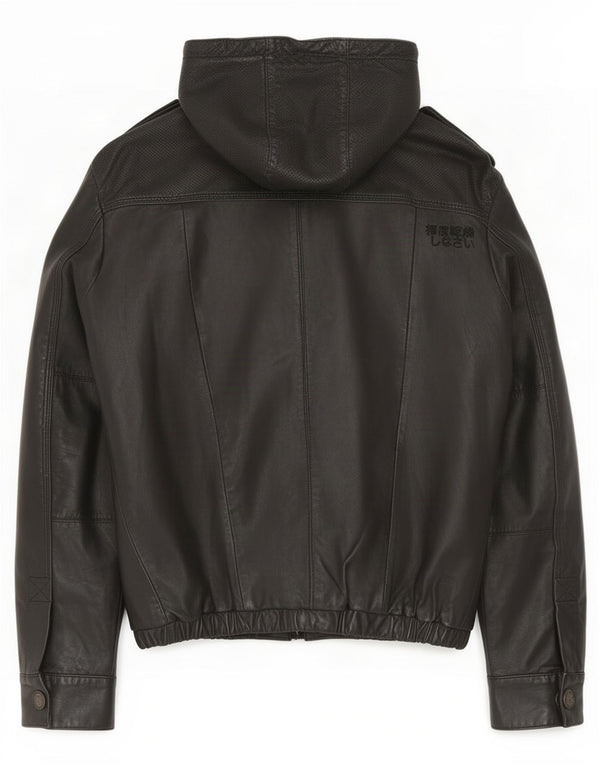 Jaqueta de couro com capuz militar masculina Superdry Reino Unido 38 médio preto