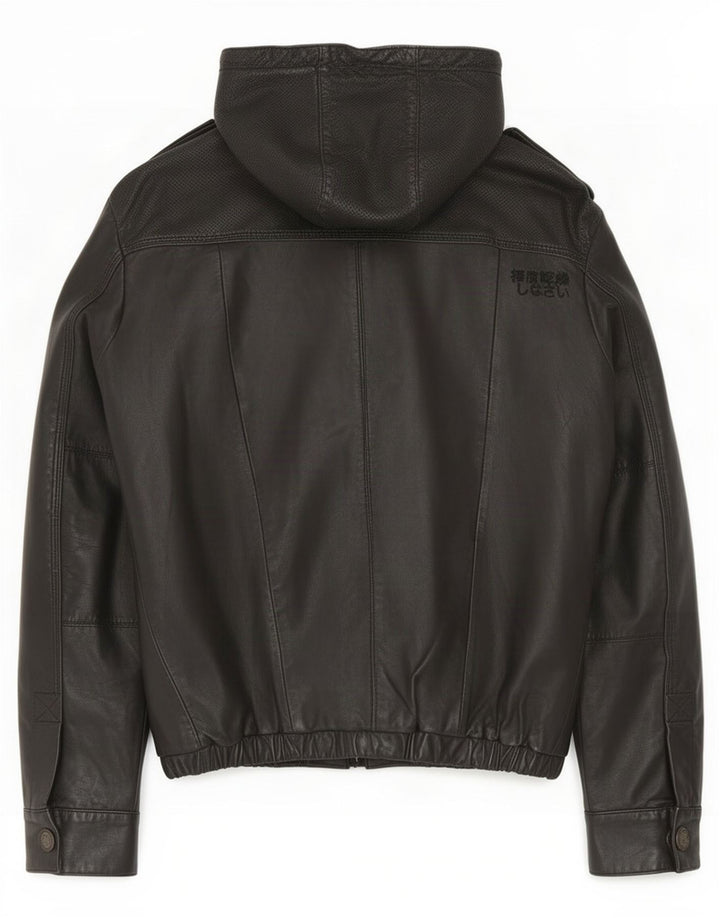 Jaqueta de couro com capuz militar masculina Superdry Reino Unido 38 médio preto