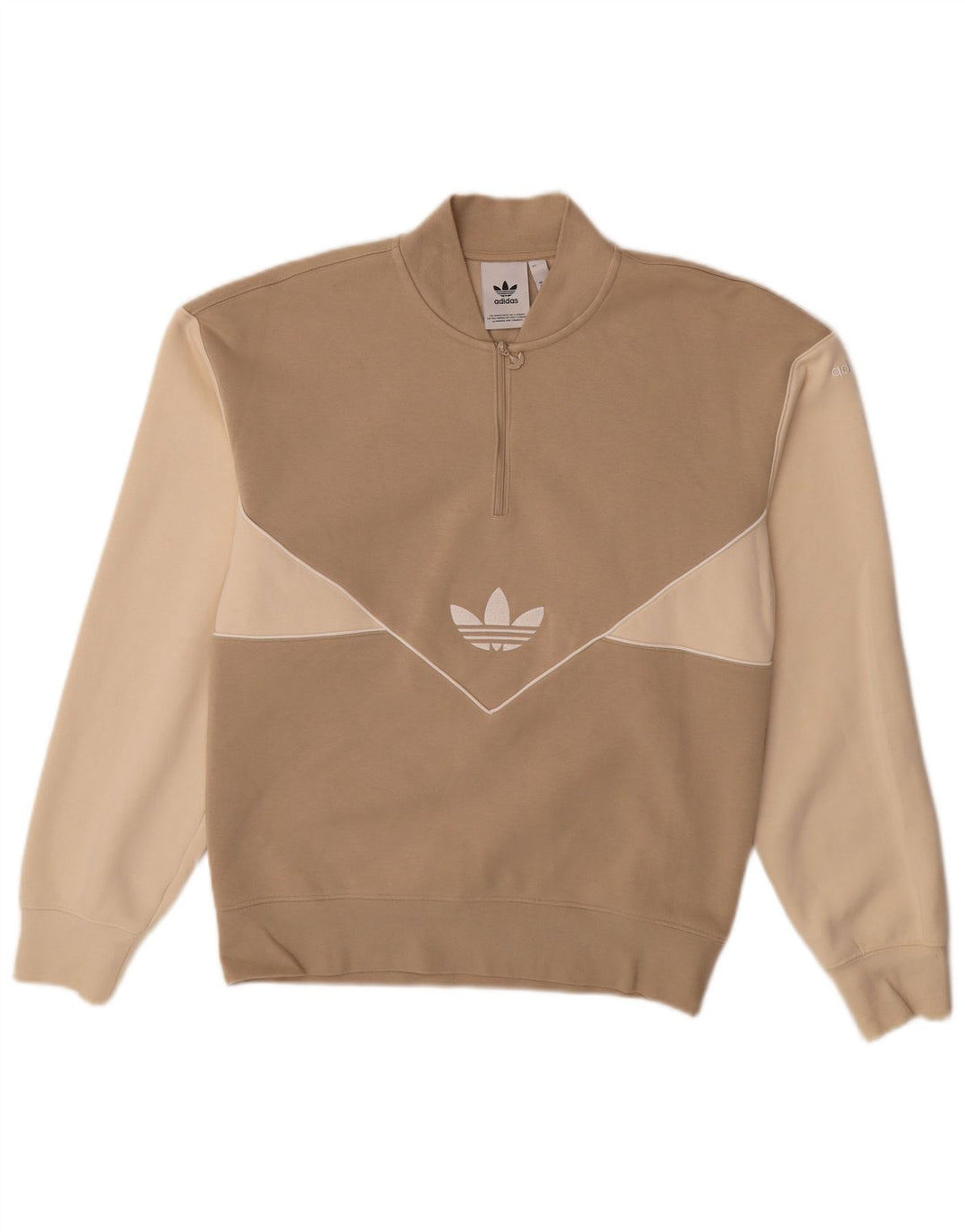 ADIDAS Mens Graphic Zip Neck Moletom Jumper XS Bege Colourblock Algodão