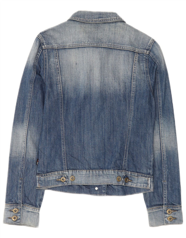 Jaqueta jeans feminina vintage Reino Unido 12 algodão azul médio