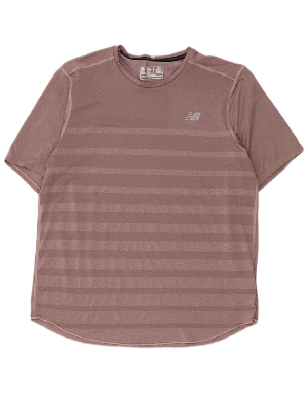 Camiseta masculina New Balance XL poliéster listrado marrom