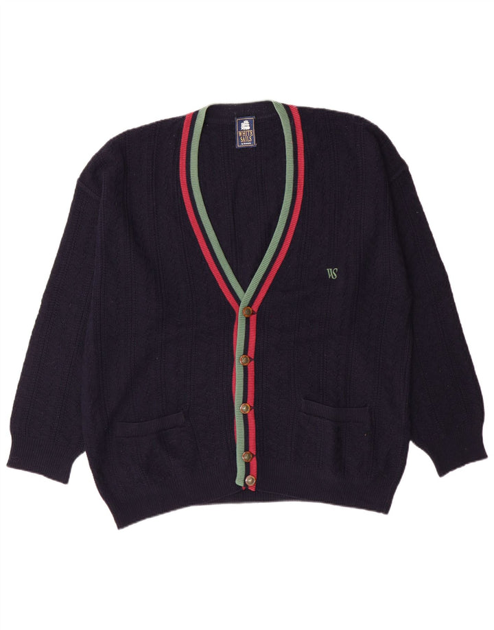 Suéter cardigã masculino White Stuff médio azul marinho listrado de lã clássico