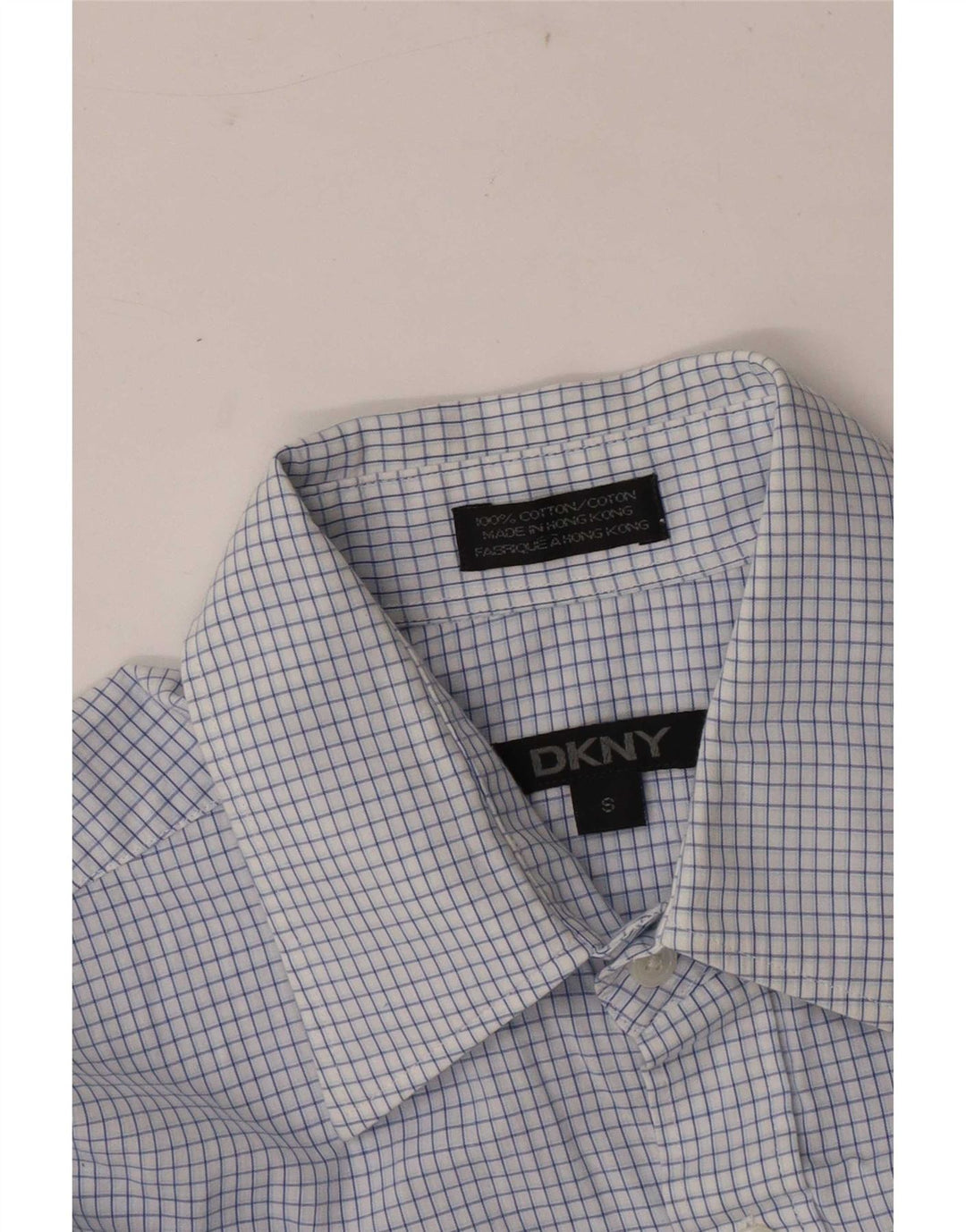 Camisa masculina Dkny pequena xadrez azul algodão