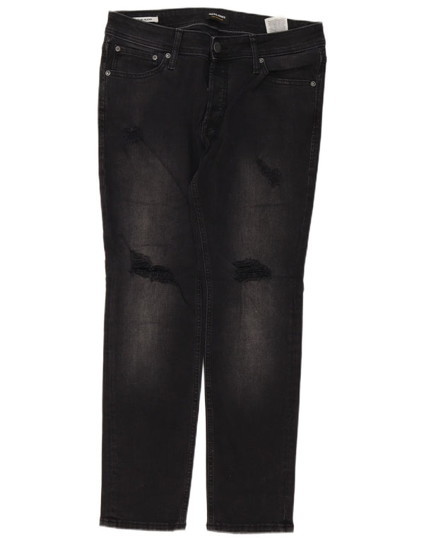 Jack & Jones Mens GLENN Distressed Slim Jeans W32 L30 Algodão Preto