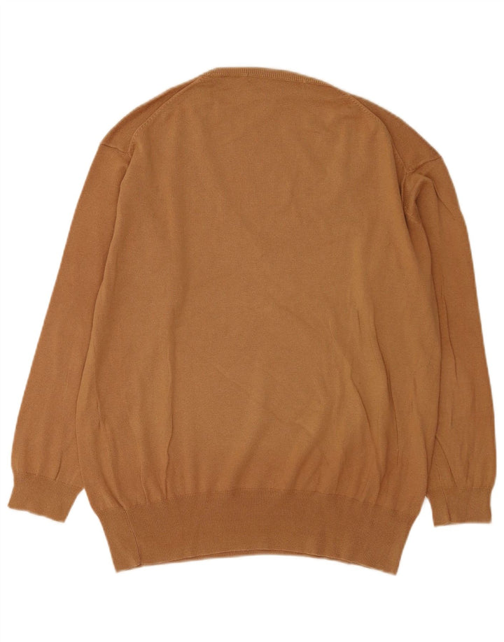 Suéter feminino Zara com decote em V Reino Unido 14 algodão bege médio