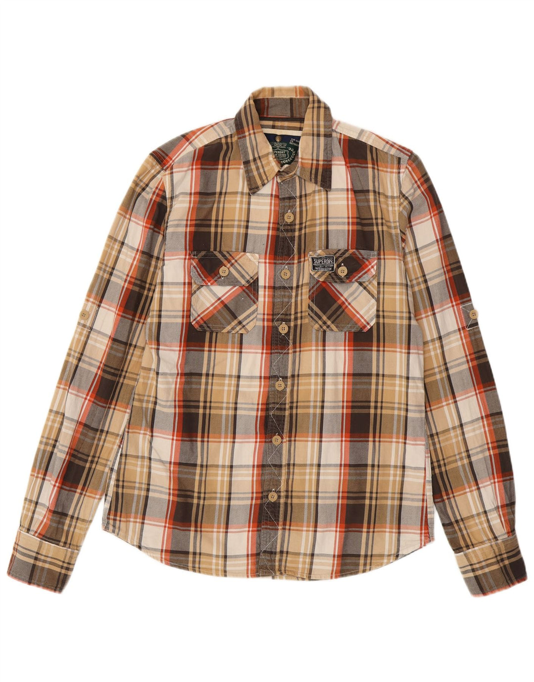 Camisa masculina de flanela SUPERDRY grande algodão xadrez marrom