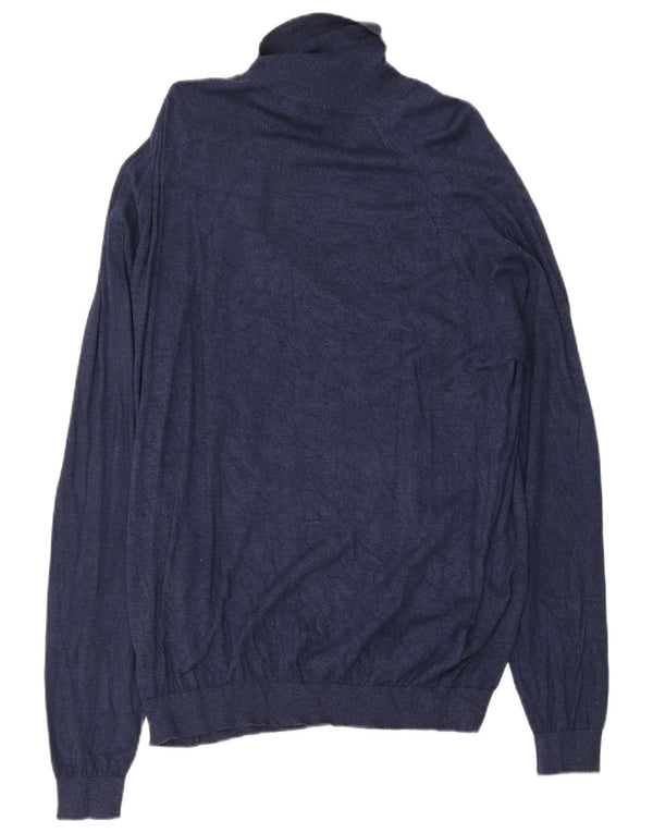 Zara Suéter masculino slim fit com gola redonda XL azul marinho viscose