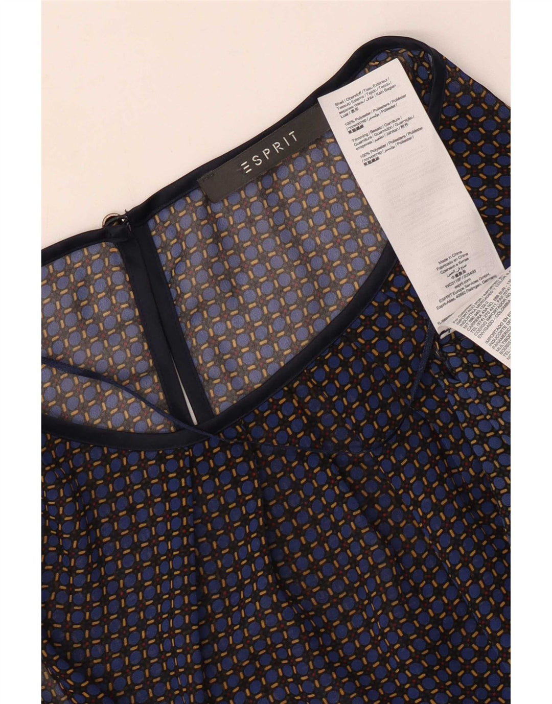Blusa feminina sem mangas Esprit UK 12 poliéster xadrez azul marinho médio