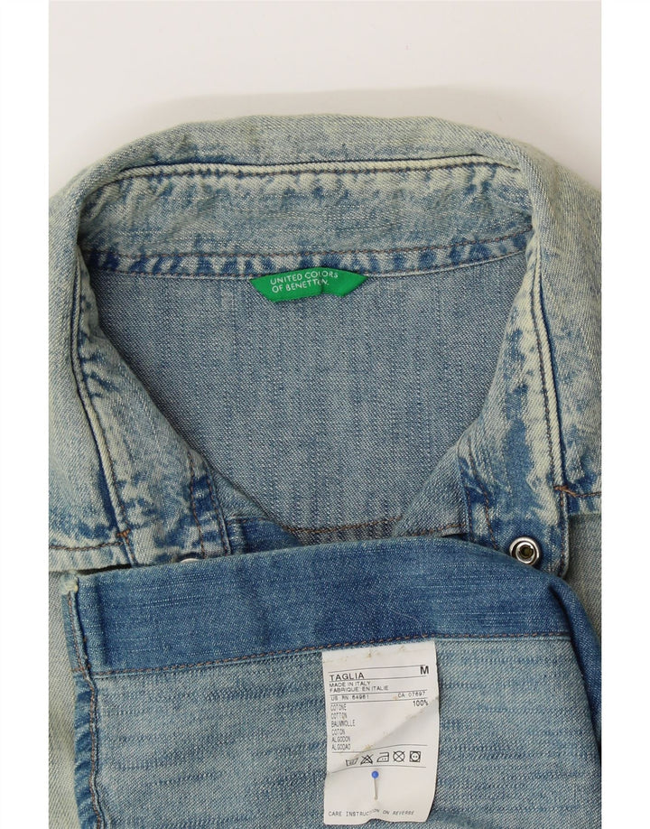 Camisa jeans masculina com lavagem ácida BENETTON de algodão azul médio