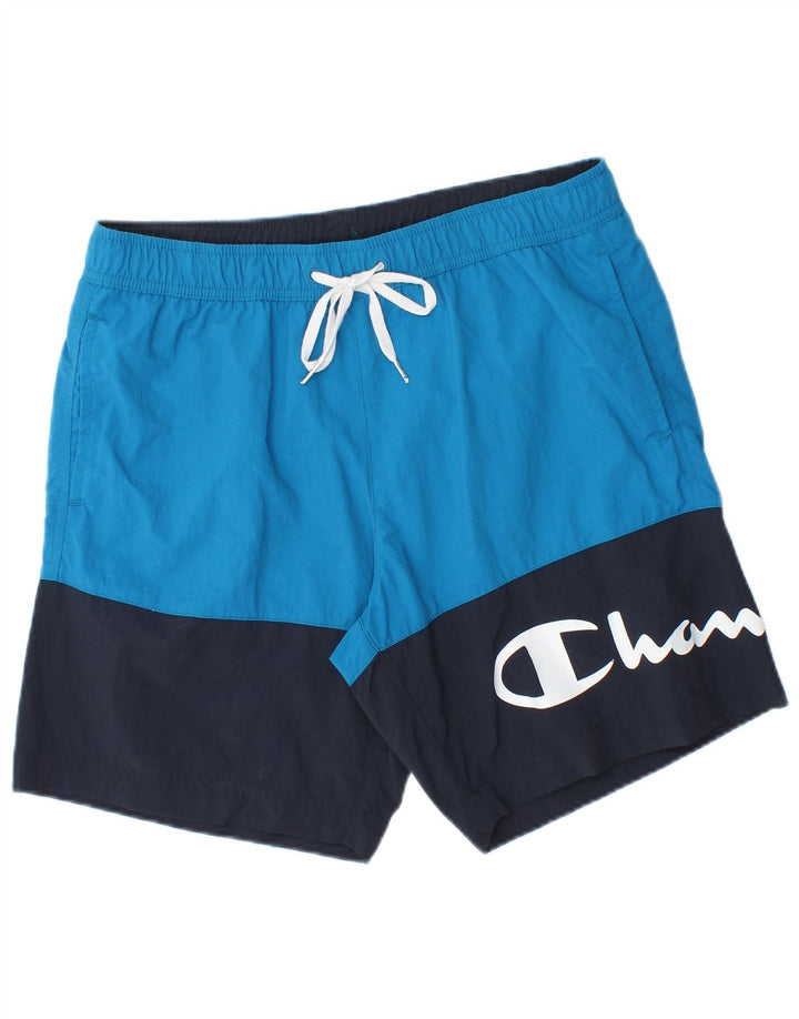 Shorts de natação masculino Champion Graphic azul médio bloco colorido