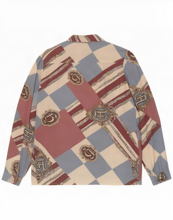 Blusa feminina vintage de manga comprida abstrata UK 10 pequena multicolorida
