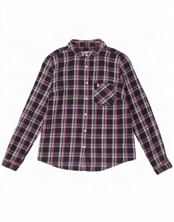 Camisa feminina de flanela Jack Wills Reino Unido 12 algodão xadrez médio azul marinho
