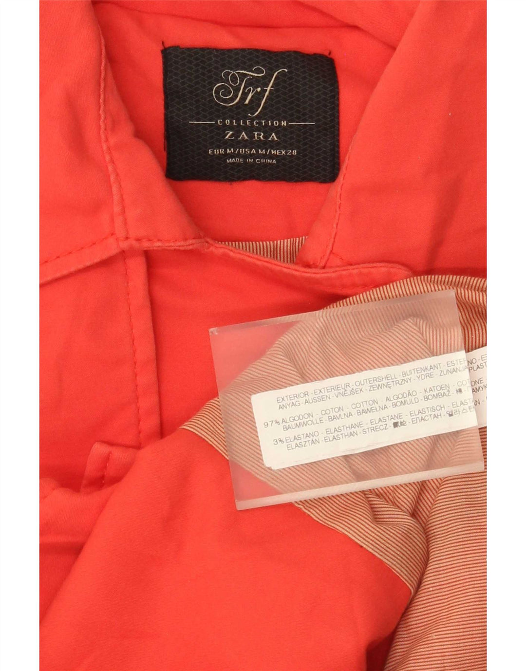 Casaco trench curto feminino Zara Reino Unido 12 algodão laranja médio