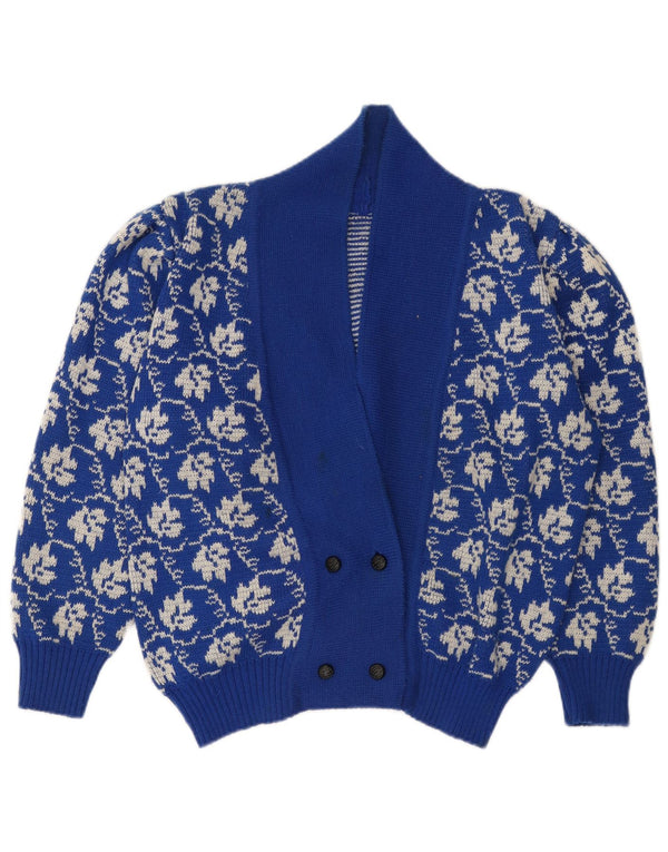 Suéter Cardigan Feminino Vintage UK 18 XL Azul Floral