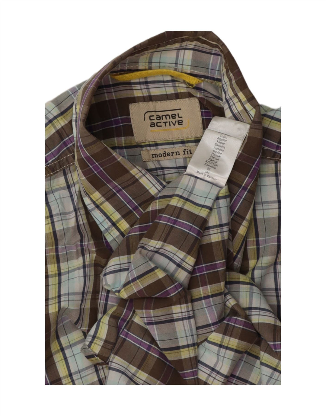 CAMEL ACTIVE Mens Modern Fit Short Sleeve Shirt Medium Brown Check Cotton