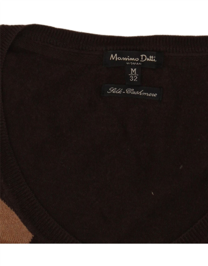 Suéter feminino Massimo Dutti com decote em V Reino Unido 14 médio marrom