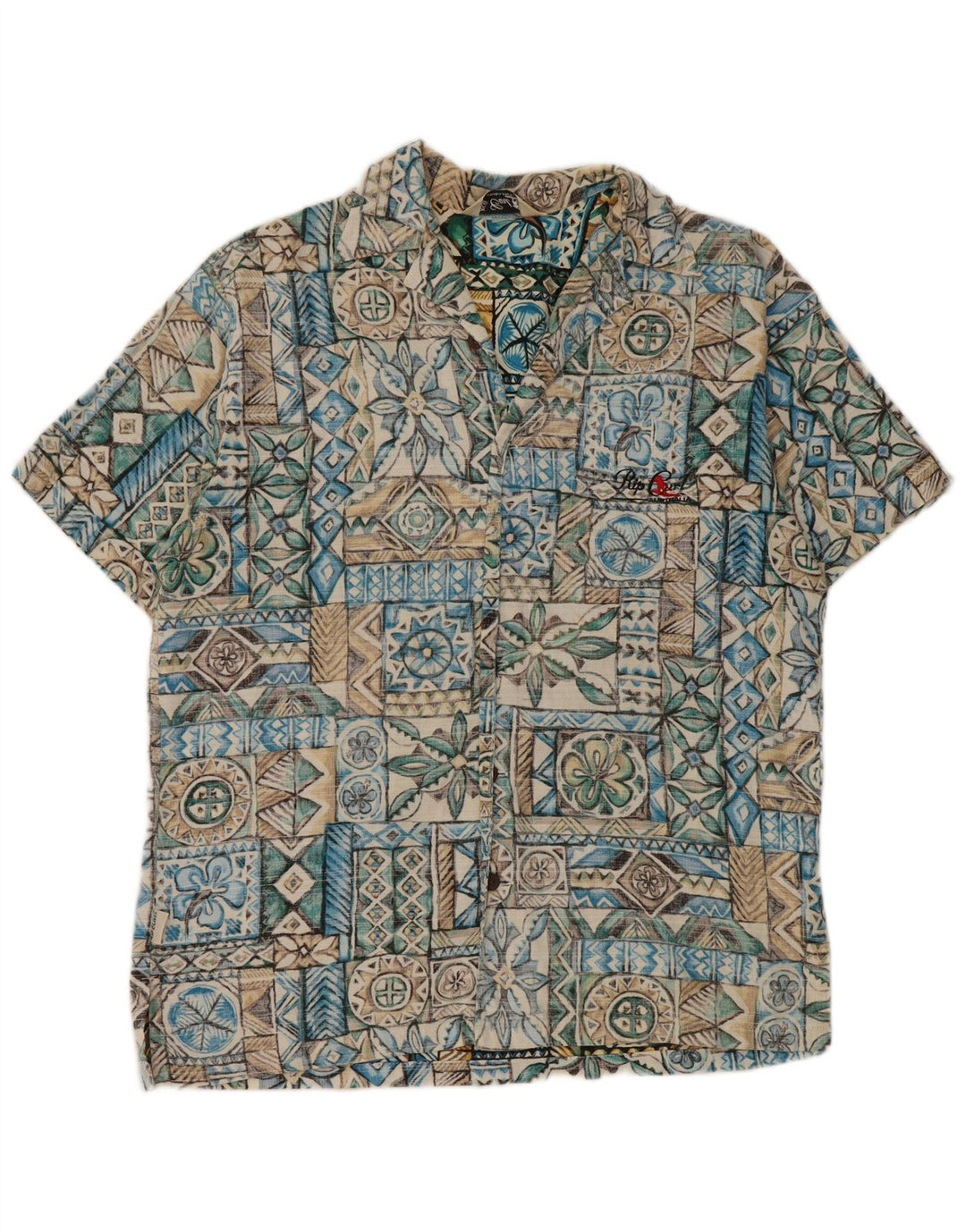 Rip Curl Camisa masculina de manga curta com retalhos azuis médios