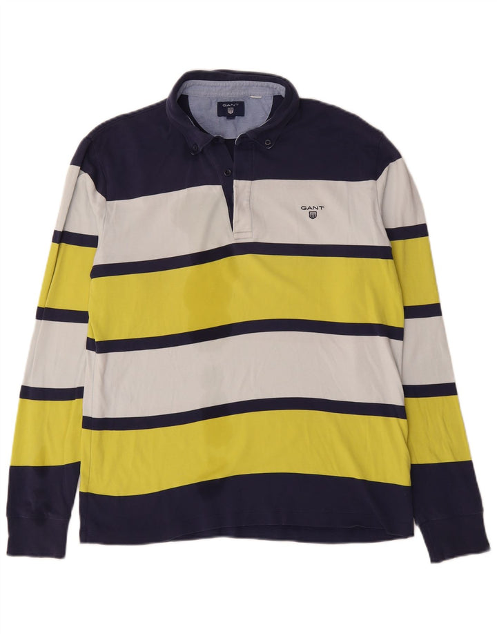 Camisa polo masculina de rugby de manga comprida da Gant, algodão listrado multicolorido médio