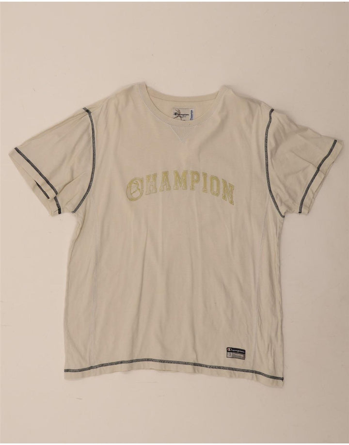 Camiseta masculina estampada Champion grande de algodão branco