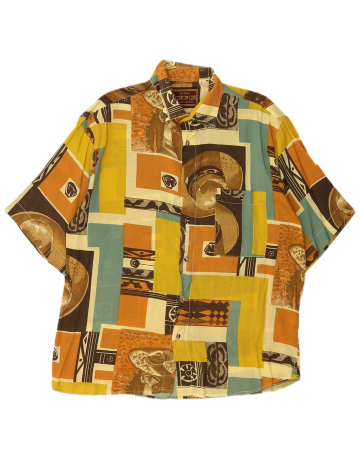 Cotton Club Mens Abstract Padrão Camisa de manga curta grande multicolorida