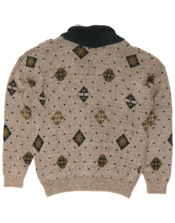 Suéter cardigã masculino vintage grande lã geométrica cinza