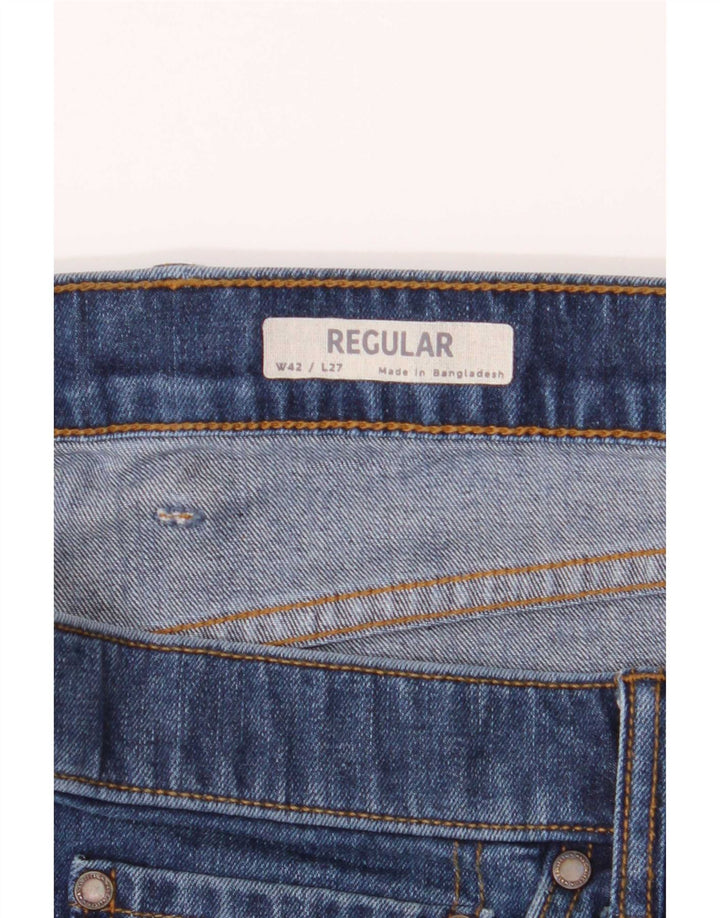 Calça jeans reta regular masculina Marks & Spencer W42 L27 algodão azul
