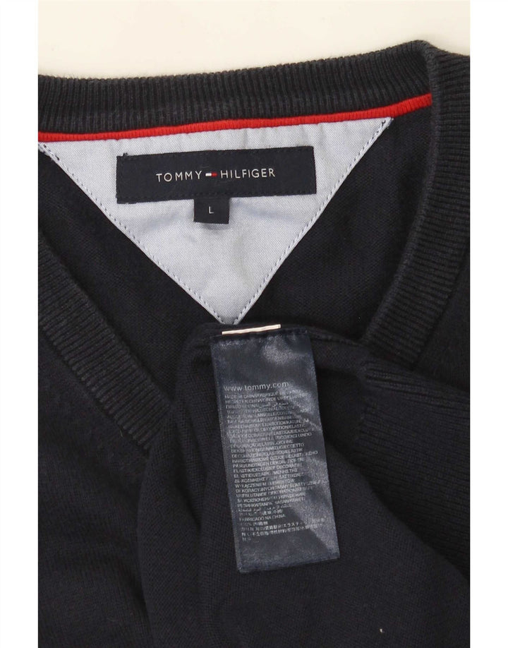 Suéter masculino Tommy Hilfiger regular fit com decote em V grande azul marinho