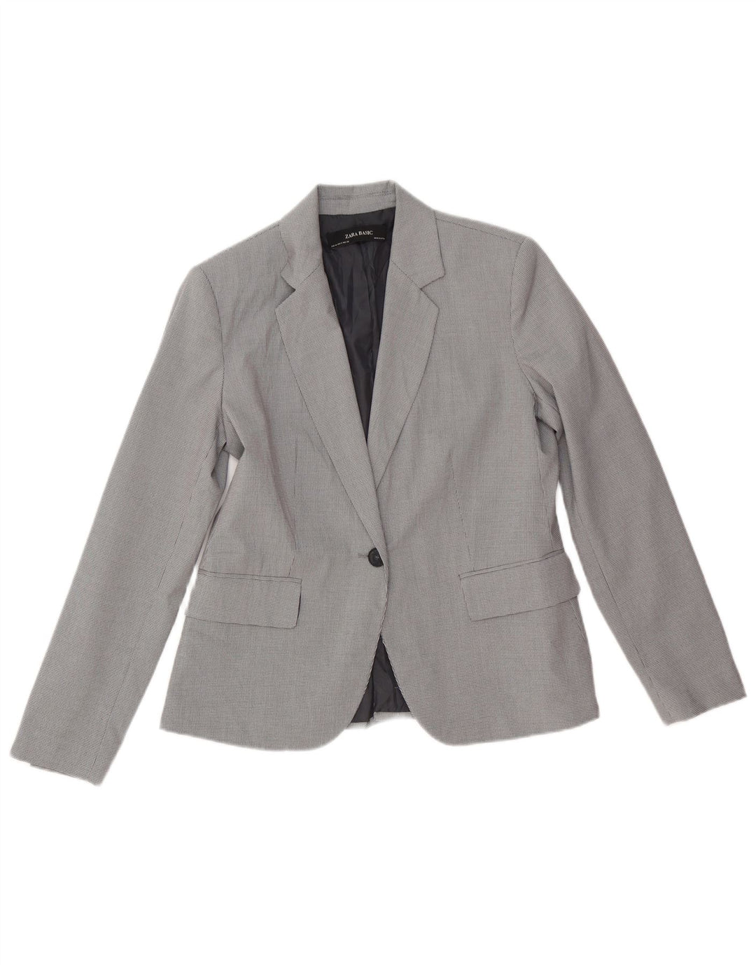 Jaqueta blazer feminina Zara com 1 botão EU 40 cinza médio houndstooth poliéster