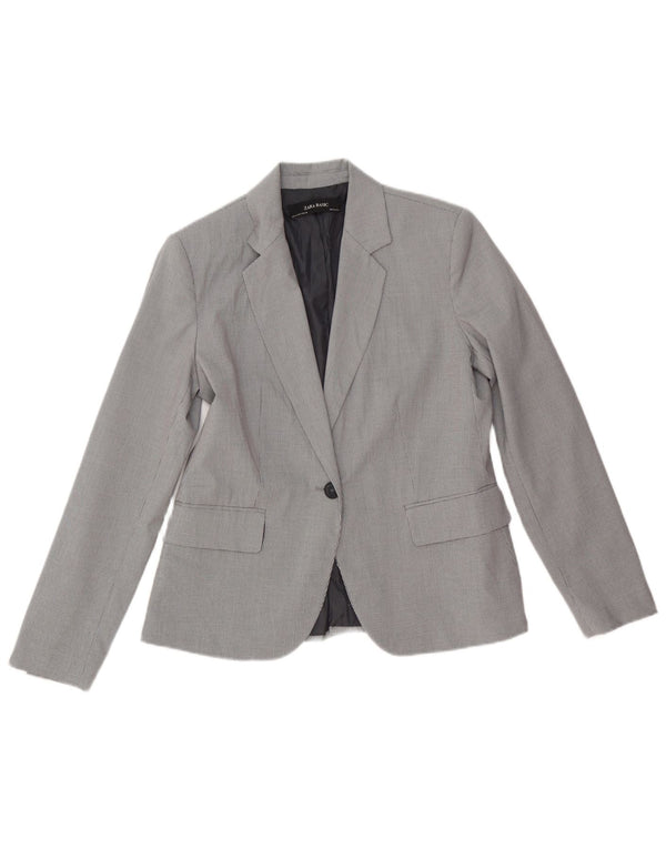 Jaqueta blazer feminina Zara com 1 botão EU 40 cinza médio houndstooth poliéster