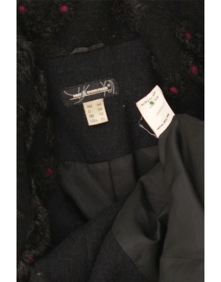 Casaco feminino vintage com peito duplo UK 12 lã preta média
