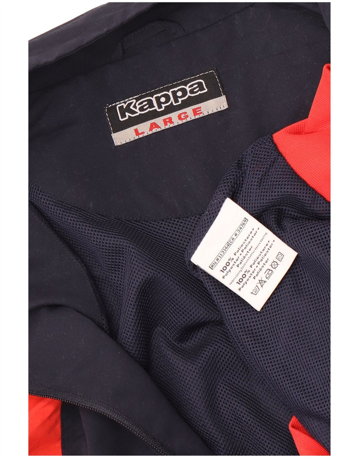 Jaqueta Kappa masculina de moletom grande azul marinho com bloco colorido de poliéster