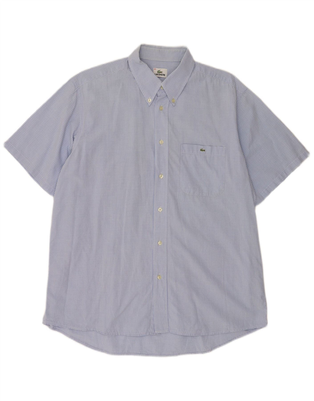 Lacoste Camisa masculina de manga curta tamanho 42 grande algodão xadrez azul