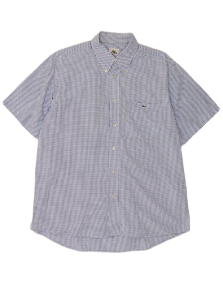 Lacoste Camisa masculina de manga curta tamanho 42 grande algodão xadrez azul