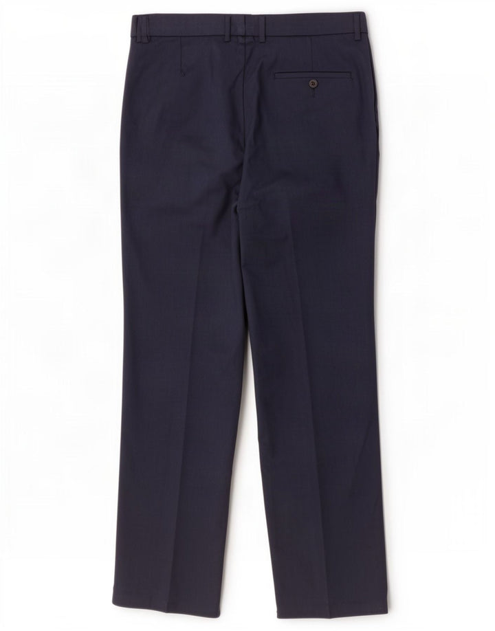 Calça masculina de terno reto Marks & Spencer W32 L31 azul marinho poliéster